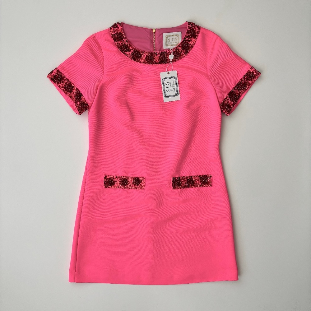 Sail to Sable Pink Hibiscus Beaded Embellished Tracy Mini Dress Small S